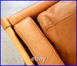 Mid Century Danish Modern Sofa Couch 3 Seater Stouby Leather Tan Denmark 76 in