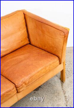 Mid Century Danish Modern Sofa Couch 3 Seater Stouby Leather Tan Denmark 76 in