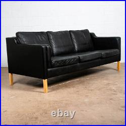 Mid Century Danish Modern Sofa Couch 3 Seater Stouby Worn Leather Black Stouby