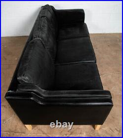 Mid Century Danish Modern Sofa Couch 3 Seater Stouby Worn Leather Black Stouby
