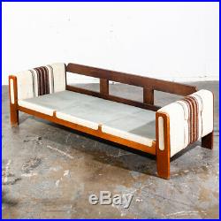 Mid Century Danish Modern Sofa Couch 70s Low Profile Quarter Saw Oak White Wool