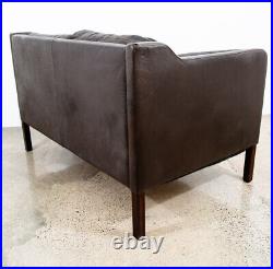 Mid Century Danish Modern Sofa Couch Brown Leather 2 Seat Settee Vintage Denmark