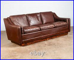 Mid Century Danish Modern Sofa Couch Brown Leather 3 Seat Rosewood Platform Mcm