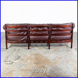 Mid Century Danish Modern Sofa Couch Brown Leather Arne Norell Teak 3 Seat Wide