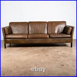 Mid Century Danish Modern Sofa Couch Brown Leather Stouby Borge Mogensen 3 seat