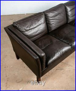 Mid Century Danish Modern Sofa Couch Dark Brown Leather 3 seater Denmark Vintage