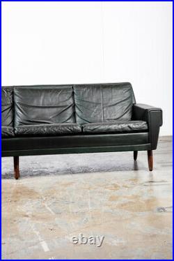 Mid Century Danish Modern Sofa Couch Dark Green Leather Georg Thams 4 Seat Large