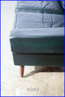 Mid Century Danish Modern Sofa Couch Dark Green Leather Georg Thams 4 Seat Large