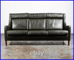 Mid Century Danish Modern Sofa Couch Green Leather Settee Highback Mogensen