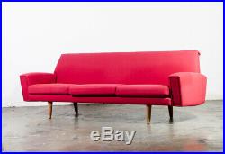 Mid Century Danish Modern Sofa Couch Hans Wegner Oak Red Getema 3 Seater GE Wool