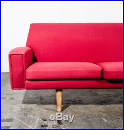 Mid Century Danish Modern Sofa Couch Hans Wegner Oak Red Getema 3 Seater GE Wool
