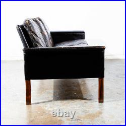 Mid Century Danish Modern Sofa Couch Leather Hans Olsen Black Arm Glostrup Worn