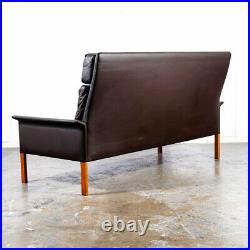 Mid Century Danish Modern Sofa Couch Leather Hans Olsen Dark Brown Arm Glostrup