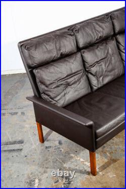 Mid Century Danish Modern Sofa Couch Leather Hans Olsen Dark Brown Arm Glostrup