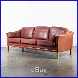 Mid Century Danish Modern Sofa Couch Leather Ox Blood Mogens Hansen 3 seater Mcm