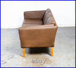 Mid Century Danish Modern Sofa Couch Mogens Hansen Brown Tan 3 Seater Oak Wood