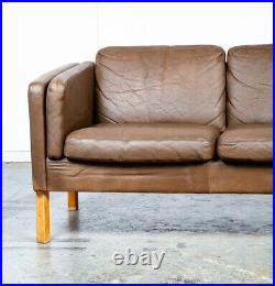Mid Century Danish Modern Sofa Couch Mogens Hansen Brown Tan 3 Seater Oak Wood