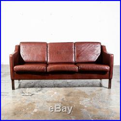 Mid Century Danish Modern Sofa Couch Mogens Hansen Buffalo Leather Red Burgundy