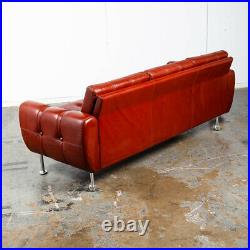 Mid Century Danish Modern Sofa Couch Ox Blood Red Leather 3 Seater Chrome Tufted