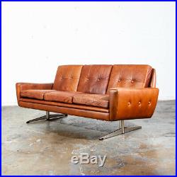 Mid Century Danish Modern Sofa Couch Svend Skipper Cognac Brown Leather Denmark