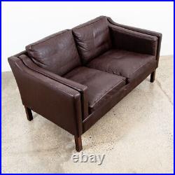 Mid Century Danish Modern Sofa Loveseat Couch Leather 2 Seater Burgundy Brown VG