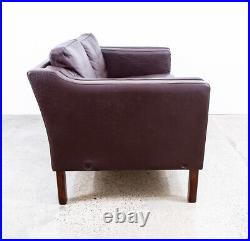 Mid Century Danish Modern Sofa Loveseat Couch Leather 2 Seater Burgundy Brown VG