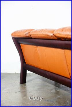Mid Century Danish Modern Sofa Settee Dyrlund Loveseat 2 Seat Orange Mahogany NM