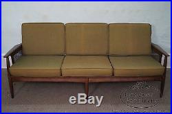 Mid Century Danish Modern Style Walnut Cane Arm Sofa