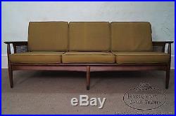 Mid Century Danish Modern Style Walnut Cane Arm Sofa