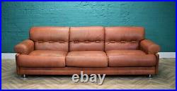 Mid Century Danish Retro Vintage Tan Leather Three Seat Sofa Settee Couch 1970s