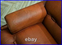 Mid Century Danish Retro Vintage Tan Leather Three Seat Sofa Settee Couch 1970s