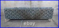 Mid Century French Provincial Down Filled Blue Velvet Floral Day Sofa Couch 98