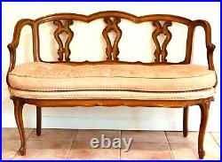 Mid Century Louis XV Style Carved Fruitwood Open Back Settee Canape Loveseat