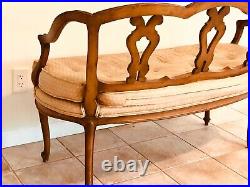 Mid Century Louis XV Style Carved Fruitwood Open Back Settee Canape Loveseat