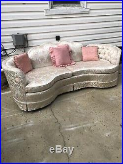 Mid Century Love Seat Gorgeous Cream/Ivory Pink And Gold Printed Design