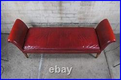 Mid Century Mahogany & Red Leather Scroll Arm Chaise Lounge Day Bed Bench 88