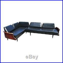 Mid Century Modern 2 Pc DAYBED SOFA black vinyl vintage wood couch danish 50s