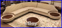 Mid Century Modern 3 Piece Curved Sofa Sectional Ottoman Side Tables Dunbar Era