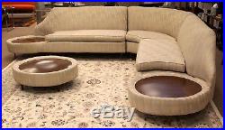 Mid Century Modern 3 Piece Curved Sofa Sectional Ottoman Side Tables Dunbar Era
