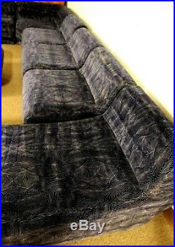 Mid Century Modern 9 Pc Modular Serpentine Blue Velvet Sectional Sofa By Kagan