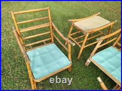 Mid Century Modern Bamboo Rattan Patio Furniture Set Sectional Sofa Chairs Table