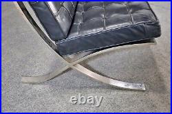 Mid Century Modern Barcelona Style Settee in Gray Leather Chrome