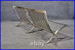 Mid Century Modern Barcelona Style Settee in Gray Leather Chrome