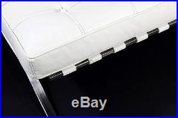 Mid Century Modern Barcelona Style White Leather & Chrome Bench Sofa Loveseat