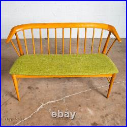 Mid Century Modern Bench Solid Wood Spindle Back Statesville Green Settee 2 Seat