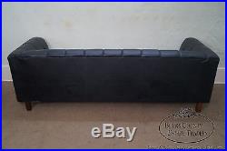 Mid Century Modern Black Tufted Faux Leather Walnut Box Sofa