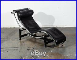 Mid Century Modern Chaise Lounge Chair Black Leather Le Corbusier Vintage Repro