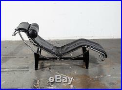 Mid Century Modern Chaise Lounge Chair Black Leather Le Corbusier Vintage Repro