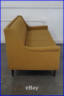 Mid Century Modern Danish Style Yellow Gold Upholstered Walnut Sofa