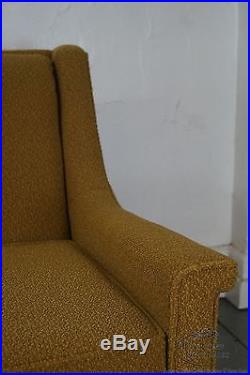Mid Century Modern Danish Style Yellow Gold Upholstered Walnut Sofa
